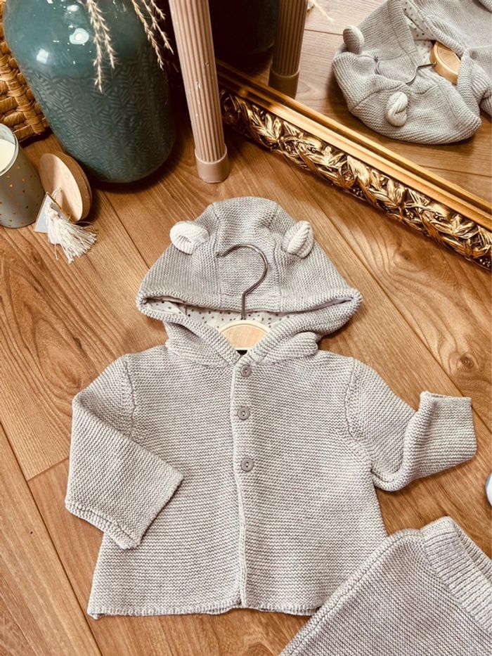 Taille 3 mois ensemble 2 pièces garçon ou mixte vertbaudet gris * maille * 💙 - photo numéro 2