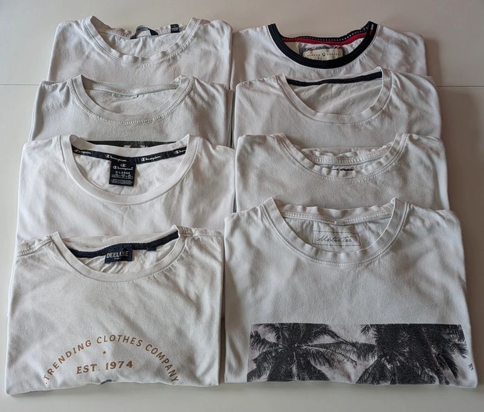 Lot de 8 t-shirts blancs hommes (Benson & Cherry, Adidas, Champion, Hollister, etc.)