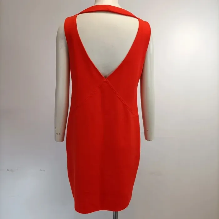 Robe découpe décolleté Zara M Rouge orangé, robe de soirée moulante - photo numéro 4