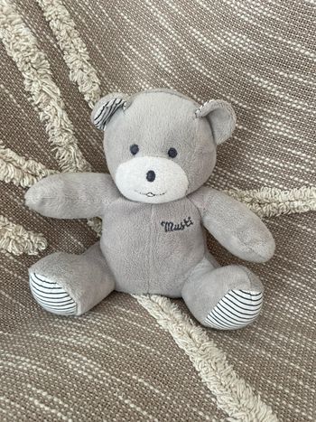 Peluche doudou 19cm musti de mustela ours gris et blanc très bon état