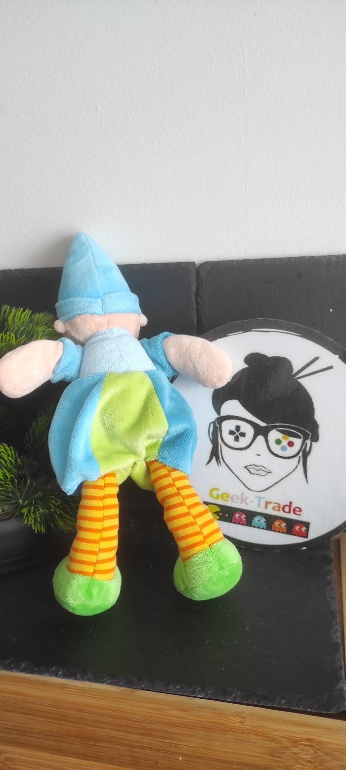 Nicotoy Doudou Clown Lutin Orange Bleu Vert Jaune Rouge Etoile Bonnet peluche - photo numéro 2