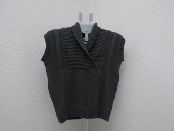 Pull sans manches gris anthracite col châle – style preppy / vintage🌸