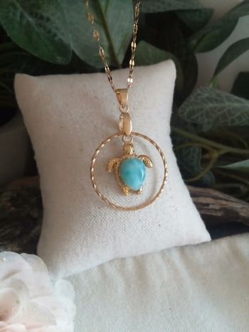 Collier tortue acier inoxydable et pierre de larimar