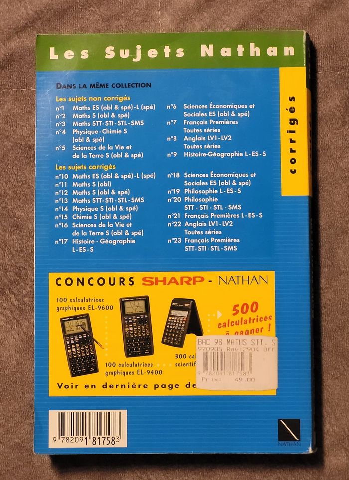 Maths, STT-STI-STL-SMS - [Tous Les Sujets Du Bac 1997 , Corrigés Michel Poncy - photo numéro 2