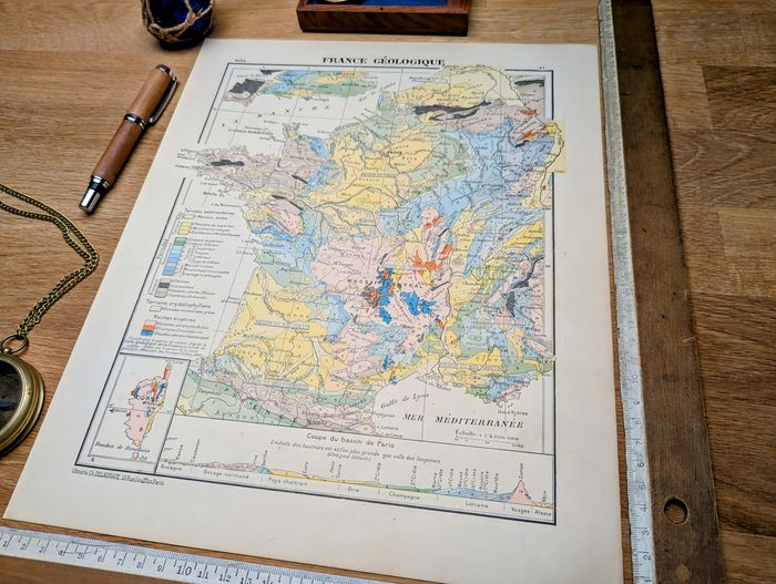 Imprimée en 1900, la France géologique. Original Vintage Authentique. - photo numéro 3