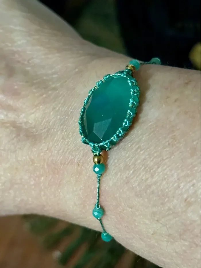 Bracelet fils tissés perles jade vert et pierre d’eau réglable habaha Paris - photo numéro 2