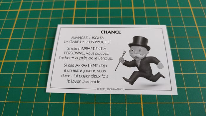 Carte chance la gare la plus proche jeu de société Monopoly parties rapides Hasbro #C25