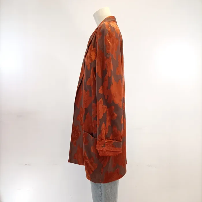 Blazer Charmy Couture vintage sur-mesure marron orange à fleurs - 42/44 oversized - photo numéro 4