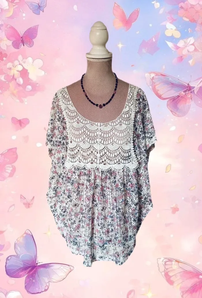 💜🌸Blouse dentelle bohème romantique fairycore Y2K batwing sleeve lace blouse🌸💜