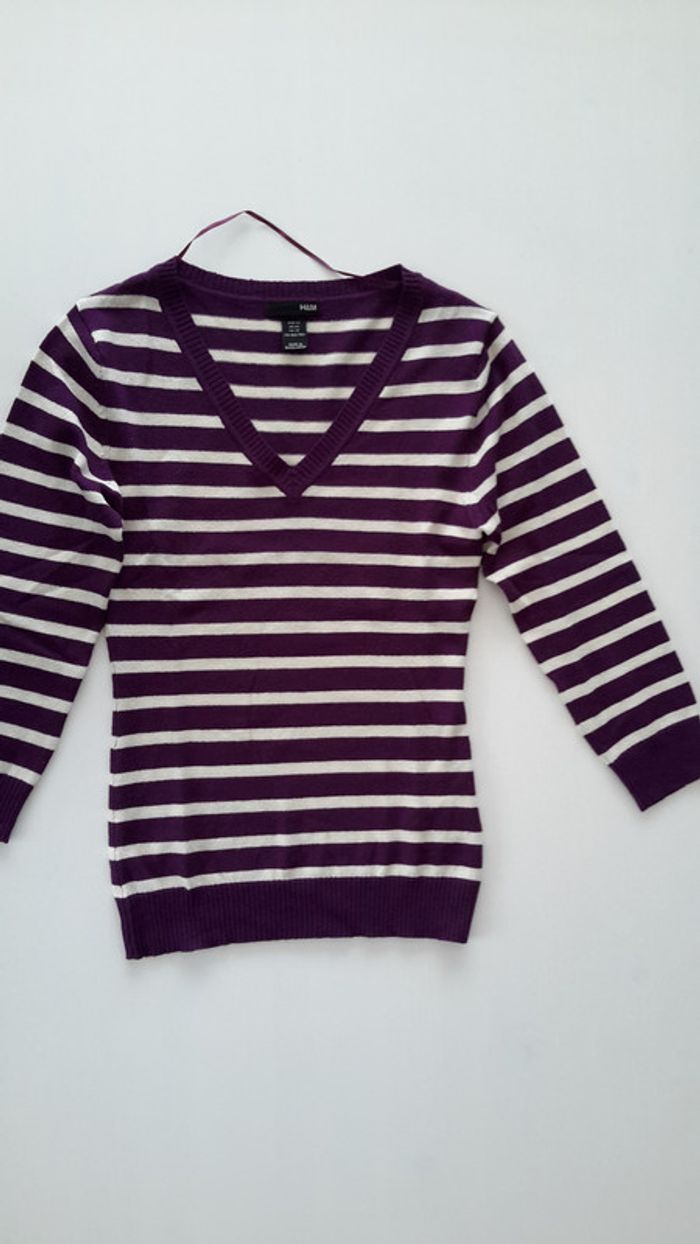 Pull ligné violet/blanc