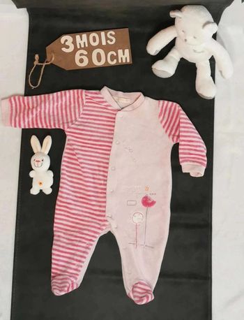 Pyjama 👣 velours rose Gémo 3mois  grenouillère