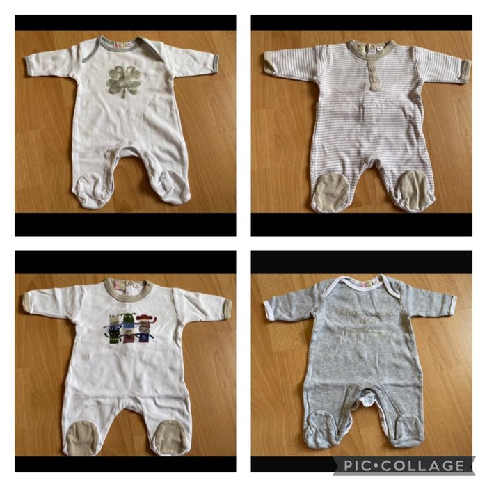 Lot de 4 pyjamas/grenouillères d’été T. naissance garçon TBE