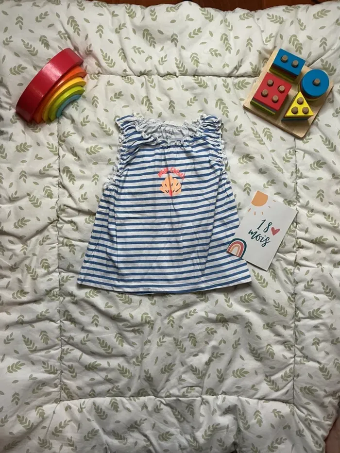 teeshirt manches courtes rayé bleu et blanc 18 mois kimbaloo