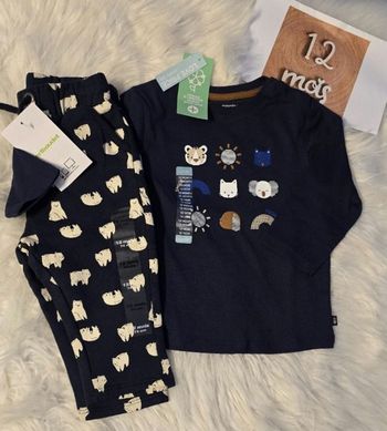 (Neufs non portés) 🏷🏷🥰😍 superbe ensemble teeshirt ml et pantalon molleton et molletonné 12mois Garçon 😍🥰💙