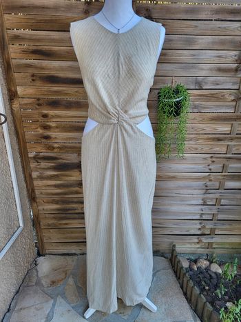 Robe longue à découpe lin beige blanc kiabi taille 46