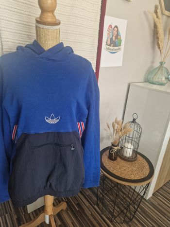 Sweat à capuche Adidas bleu rétro vintage taille M – style coupe-vent – très bon état