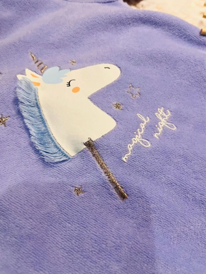 Pyjama velours violet Licorne, bébé fille, 3 mois, kiabi, bon état - photo numéro 3