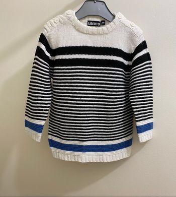 Pull en maille tricot à rayures blanc noir bleu marinière bébé garçon 18 mois Liberto
