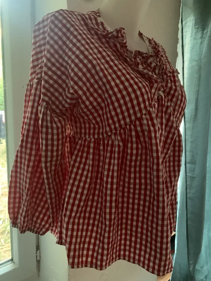 Blouse vintage évasée vichy Lilie rose taille L - photo numéro 10