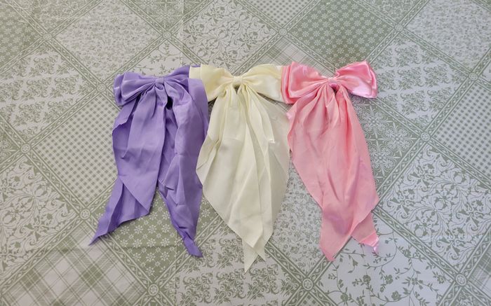 LOT DE 3 PINCES BARETTES CHEVEUX NOEUD SATIN ROSE VIOLET ECRU ! NEUF !