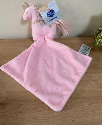 Doudou licorne rose mouchoir pois dore mots d enfants neuf