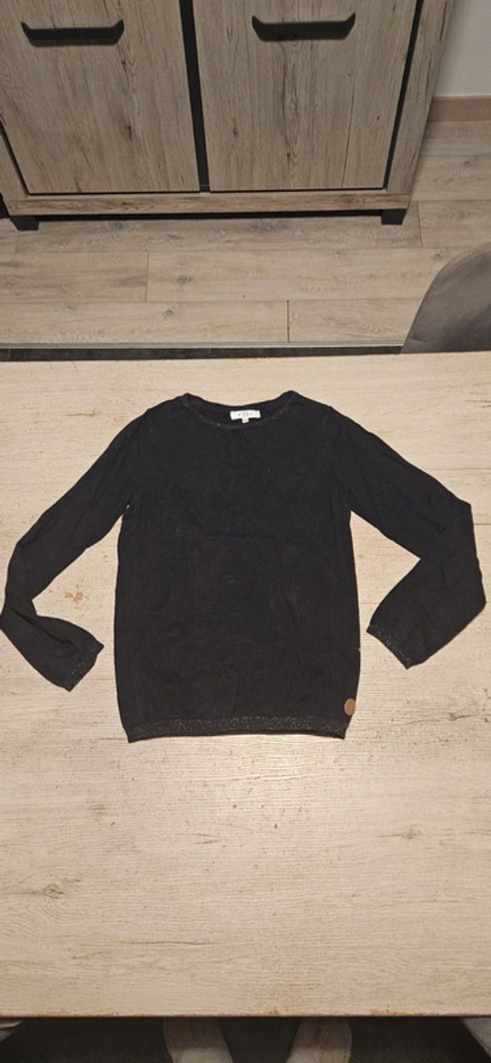 Pull noir léger à manches longues et bord brillant, Tex 11/12 ans, nickel