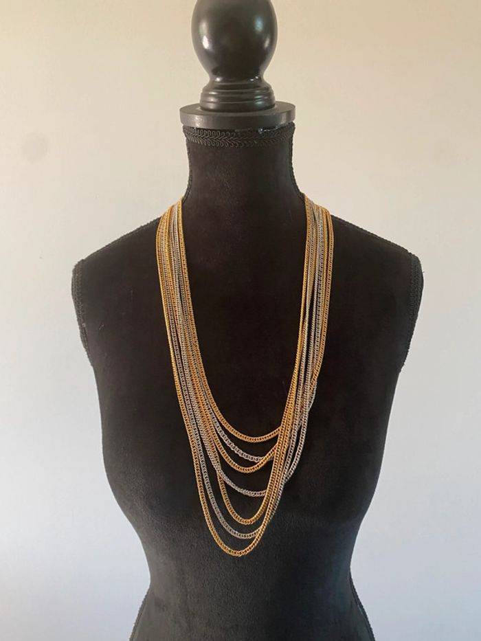Collier sautoir à plusieurs chaînes en métal argenté et doré - photo numéro 8