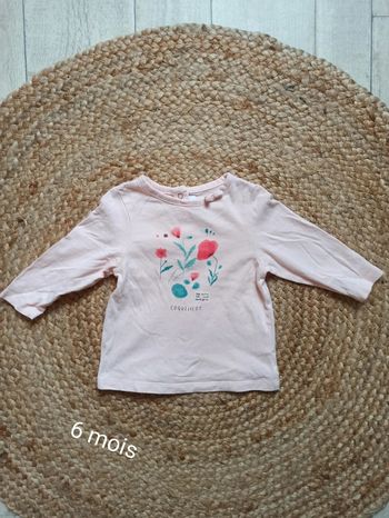 T-shirt manche longue rose 6 mois