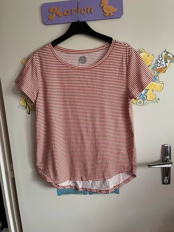 Tee shirt à manches courtes à rayures marrons et blanches, taille S, marque Sincère