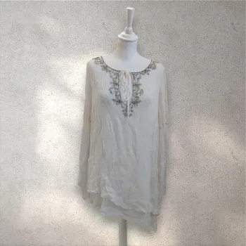 Tunique asymétrique voile blanc manches évasées 42