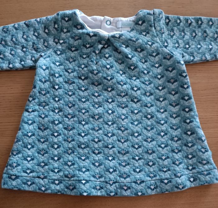 Blouse tunique épaisse Obaïbi bleu vert motif all over 6 mois 68cm fille - photo numéro 3