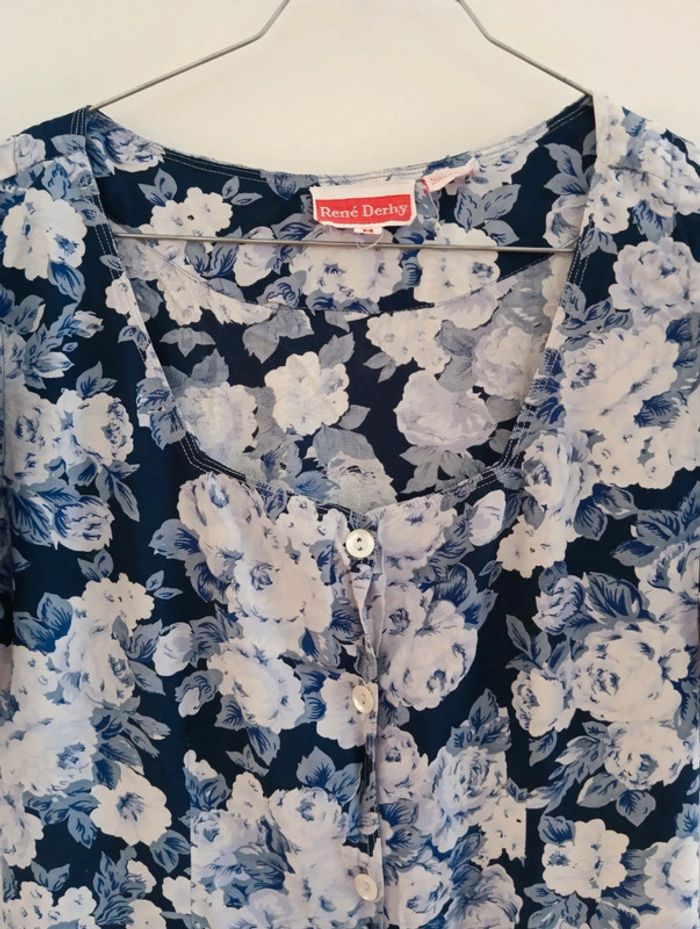 Robe courte vintage à fleurs blanc bleu René Derhy - photo numéro 4