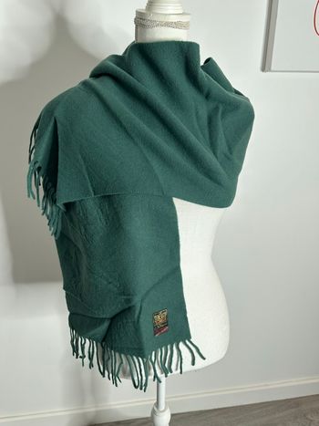 Écharpe châle en laine vert foncé à franges Vintage 35x150cm