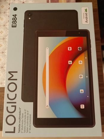 Tablette LOGICOM 8" F884 HD, mémoire interne 64 Go, RAM 4 Go, couleur Noir, extensible via micro SG (250Go max), Wi-Fi, Bluetooth, état neuf