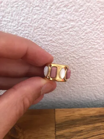 Bague dorée Pierres rose et perle