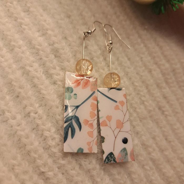 Boucles d'oreilles pendante rectangulaire légère multicolore - photo numéro 5