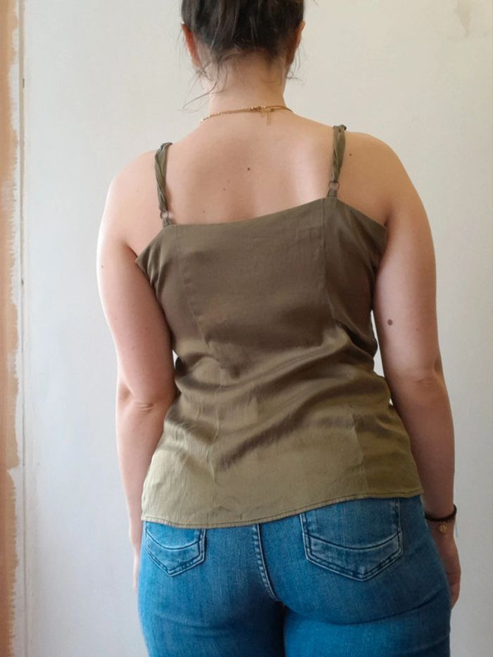 Débardeur kaki broderie bretelles réglables - photo numéro 4