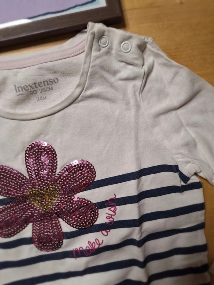 T-shirt manches longues pour fille taille 24 mois Marque in extenso bon état - photo numéro 2