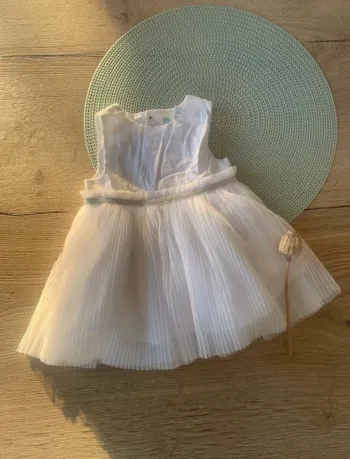 Robe blanche chic bi-matiere baptême / mariage / cérémonie - 6 mois - obaibi
