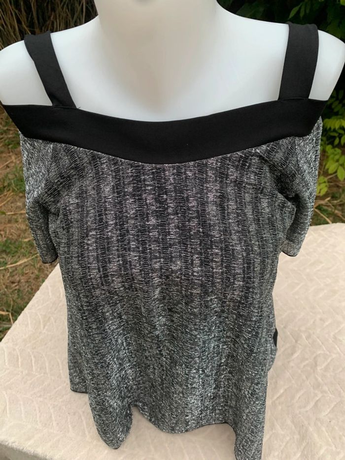 Blouse Noa B taille 38 argenté et noir manches courtes - photo numéro 2