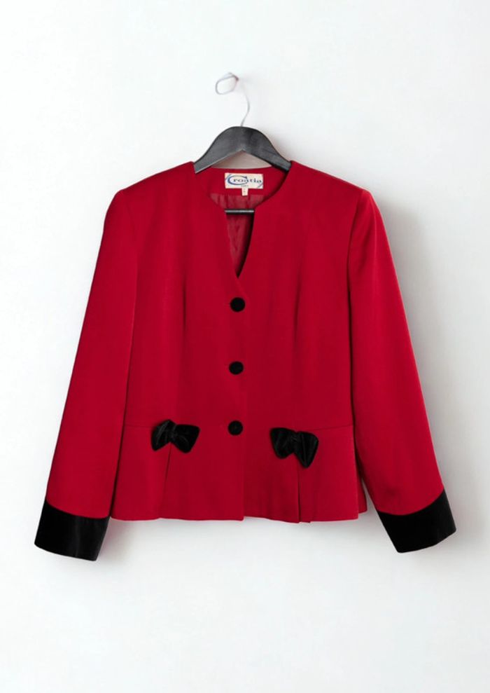 Veste tailleur rouge et noire bi matière • Red and black two-tone blazer Taille M