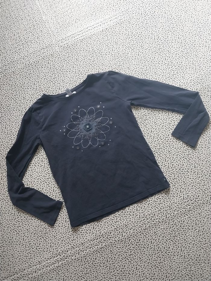 T-shirt Okaïdi fille 12 ans bleu marine motif fleur 🌸 manches longues