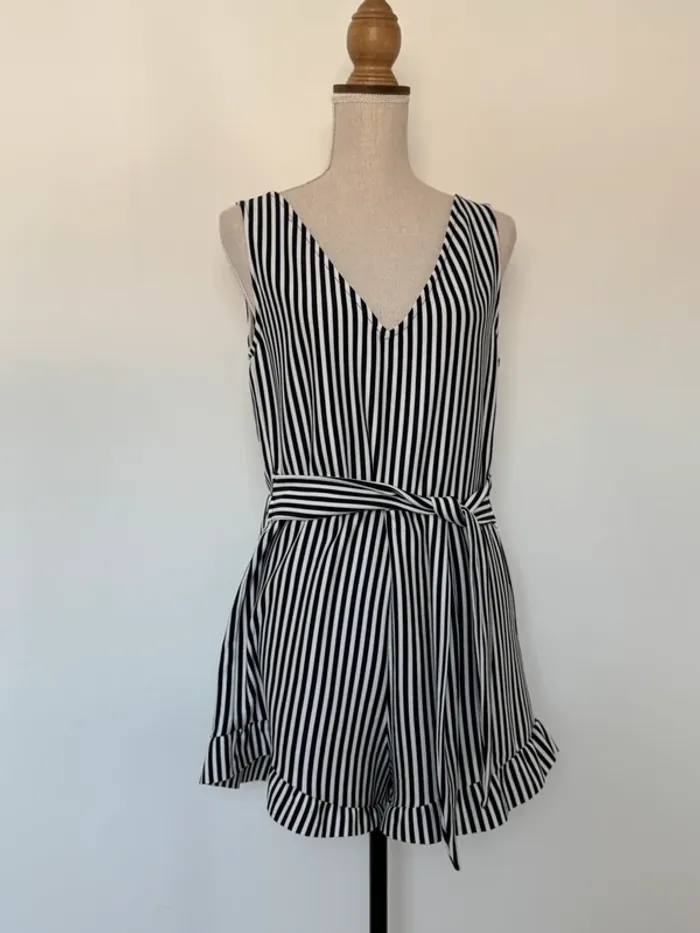 Combinaison salopette fluide rayures blanc été femme bretelles pantalon Zara short combi - photo numéro 3