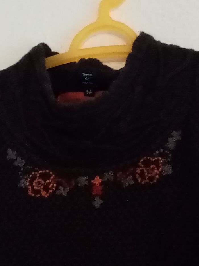 5 ans terre de marins robe en laine marron brodé fleurs orange /excellent état - photo numéro 3