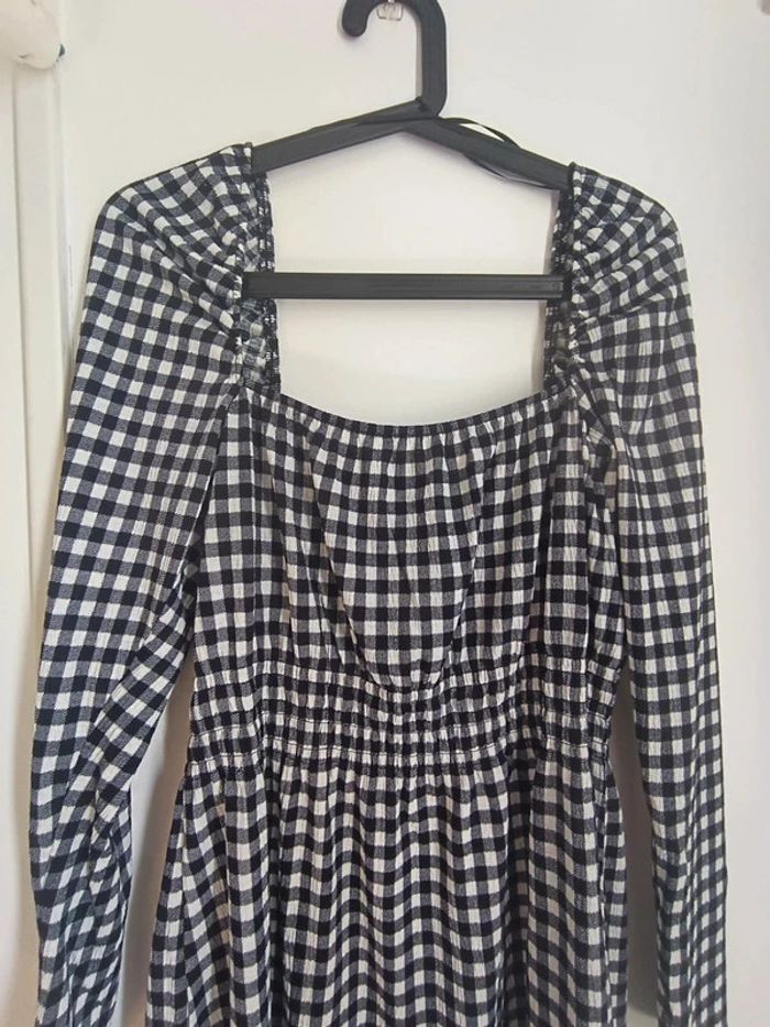 Robe courte imprimé vichy à manches bouffantes encolure carré Taille M H&M Neuf avec étiquette - photo numéro 2