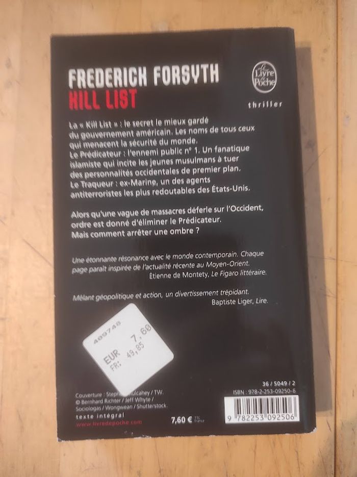 Kill List Frederick Forsyth Livre de Poche 2017 - photo numéro 3