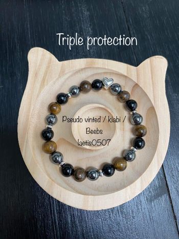 Bracelet triple protection et cœur lithothérapie