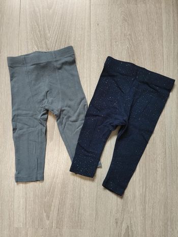 Lot leggings bleu points dorés et gris fille 6 mois