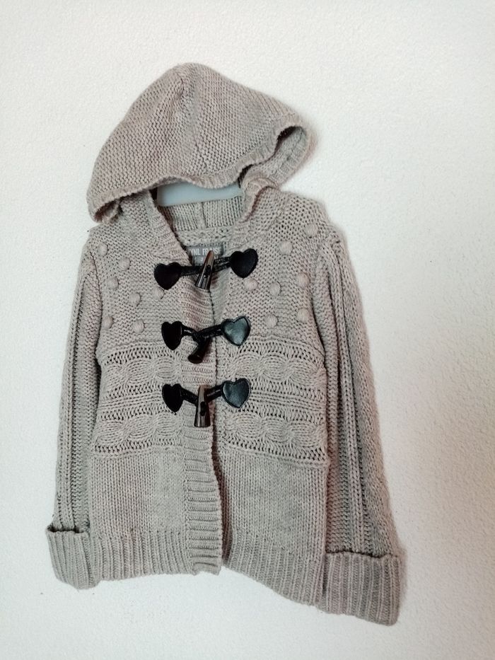 3 ans vynil fraise cardigan gilet gris a capuche boutonné toutes saisons /bon état - photo numéro 5