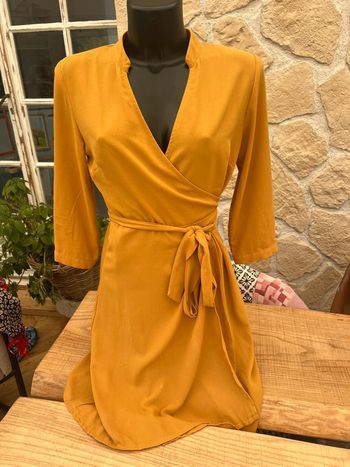 Robe femme cache cœur jaune moutarde taille S 36 38 M akoz de toi